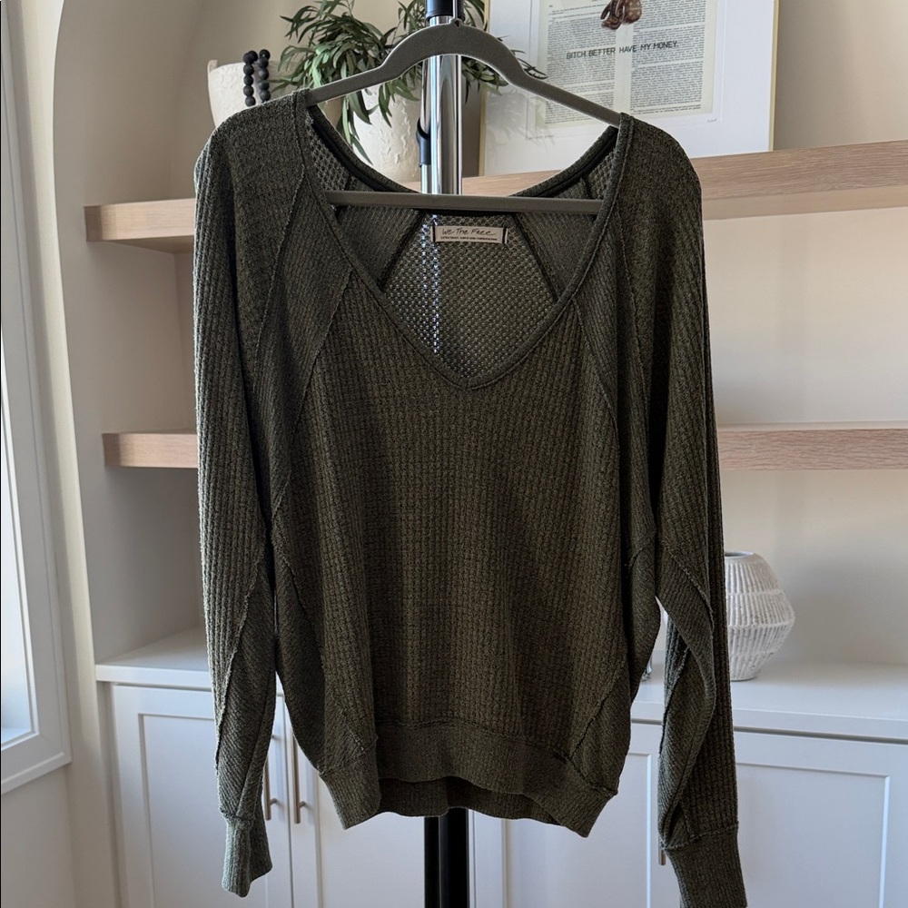 We The Free Olive Green V-Neck Sweater